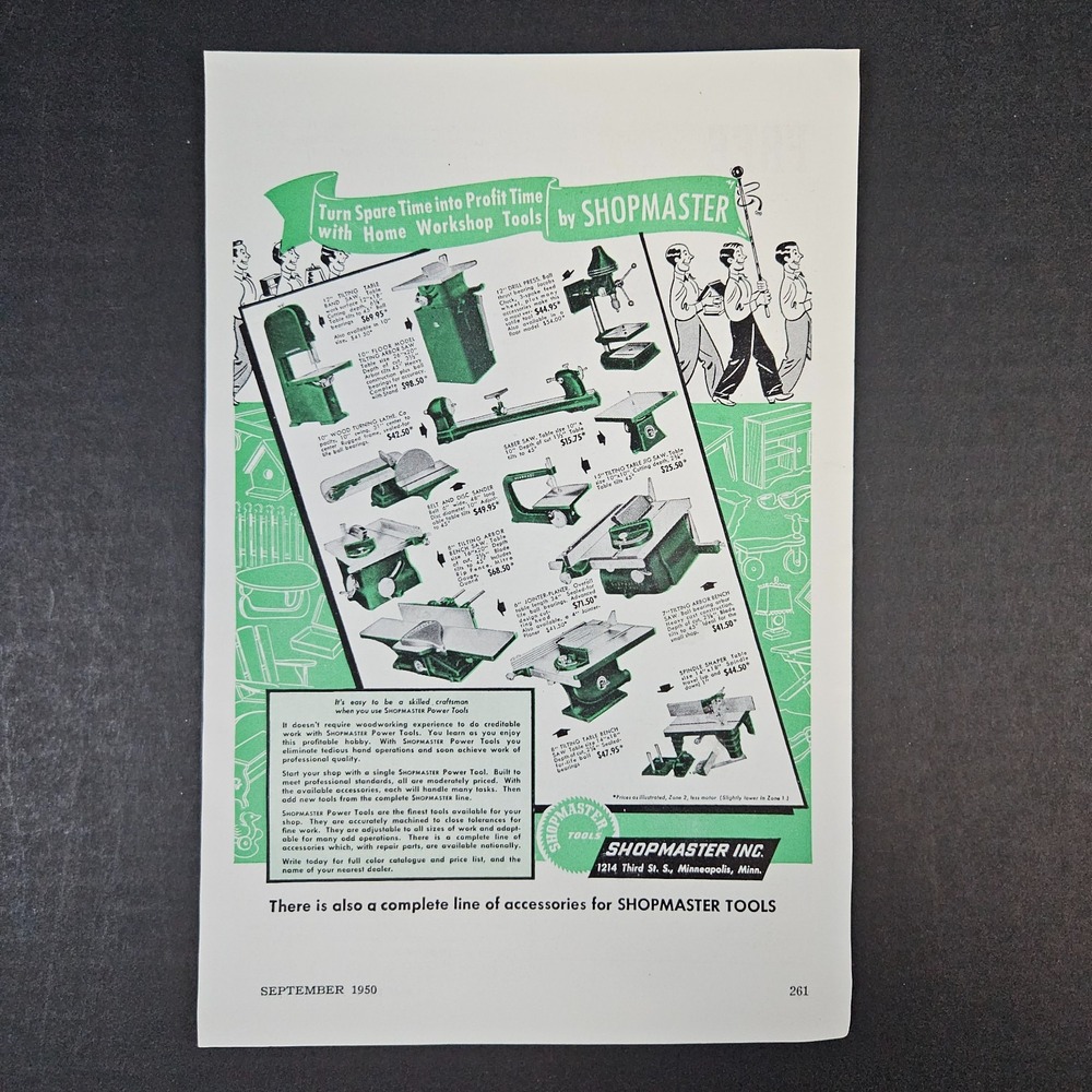 1950 Shopmaster Inc Home Workshop Power‎ Tools Vintage Print Ad Minneapolis MN